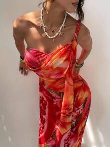 Aloruh Damen-Kleid mit Blumen Muster und Schulterschnürung, figurbetontes Kleid, perfekt für den Urlaub, Sommer-Outfits, Sommerkleidung, Strand-Outfits für Frauen, Strandurlaub, Urlaubs-Outfits für Frauen, Boho, tropischer Urlaub, Frauenkleidung, tropischer Urlaub, Frauenkleidung, Blumenmuster - Verschiedenfarbig - Übersicht 5