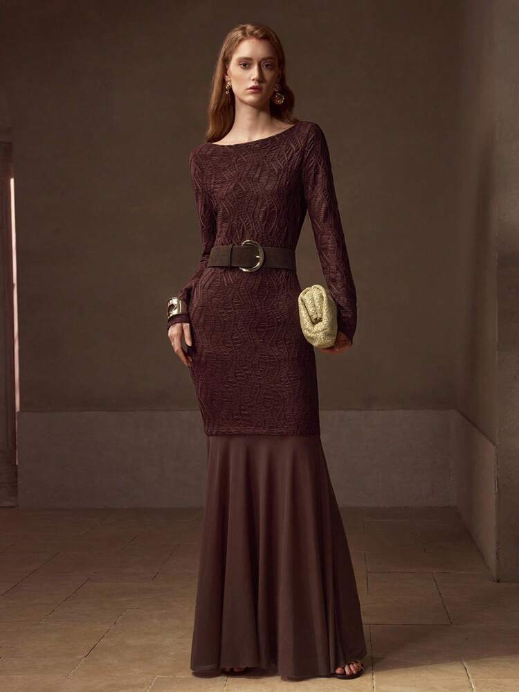 BIAS CUT TEXTURED PATTERN DRESS