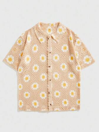 Street Life Men's Daisy Vacation Hollow Out Knit Polo Shirt