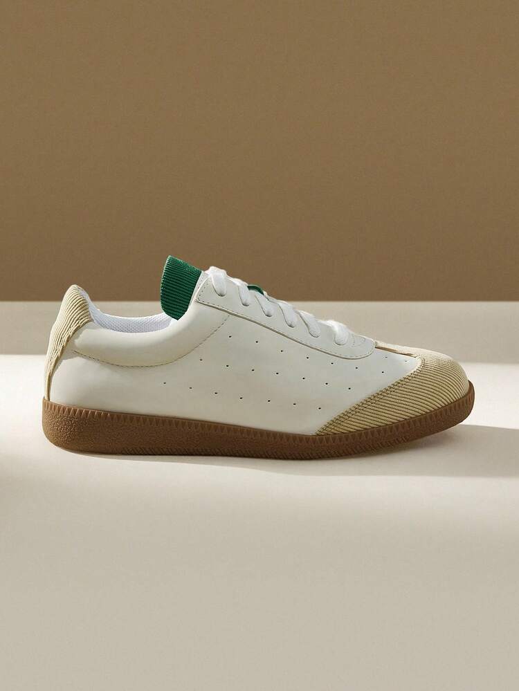 CUCCOO EASI Women's Casual Lace-Up Multicolor Round Toe Flat Athletic Shoes, PU Leather Comfortable Outdoor Daily Sports Sneakers