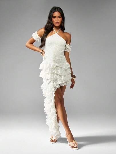 Missguided White Halter Dress MISSGUIDED Y2K Futuristic Sequined