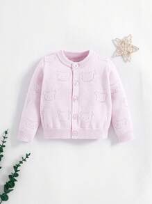 SHEIN Newborn Baby Boy Cute Bear Pattern Knit Casual Crew Neck Long Sleeve Cardigan Sweater,In Fall/Winter