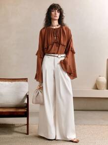 Arave Women's Autumn Loose Collar Button-Down Ruffled Shirt Elegant Ruffled Chiffon Long-Sleeved Top, Retro Decadent Style Women's Shirt  Holiday Dress Vacation Outfits Woman Western Wear Women Hawaii Outfits Women Fall Cloth For Women