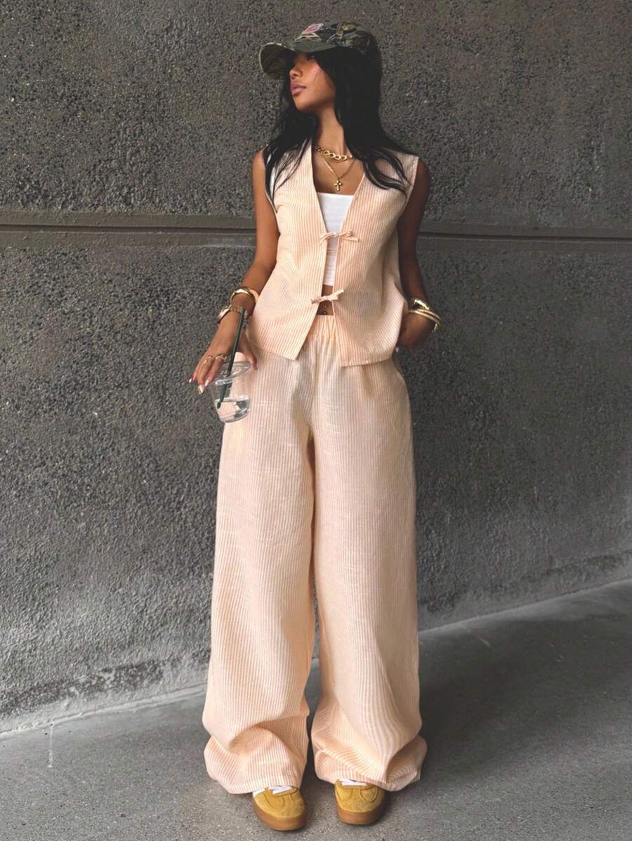 Coolane Kids 青少年女孩春夏条纹浅蓝色套装、两件套服装、亲子服装 - 黃色 - 查看 1