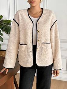 Serisse 女士休闲通勤撞色滚边常规款外套，秋冬季，时尚秋季，女士秋季装，撞色外套，优雅女士外套，外出穿着