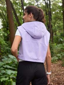 In My Nature Veste sans manches extérieure court à capuche pour femmes - Prune - Voir 4