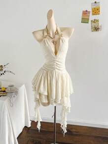 Soleia 女士度假浪漫岛屿假日露背针织网眼粉色花卉印花连衣裙，休闲，约会，下午茶，海滩，游轮，城市，音乐节，派对，波西米亚风 - 粉色 - 查看 1