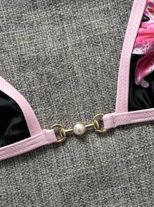 Swim Vcay 2 件套花卉印花细肩带露背超短比基尼上衣和丁字裤性感比基尼套装女式 - 彩色 - 查看 5