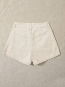 SHEIN EZwear Summer Rolled High-Rise Denim Shorts - Beige - View 2