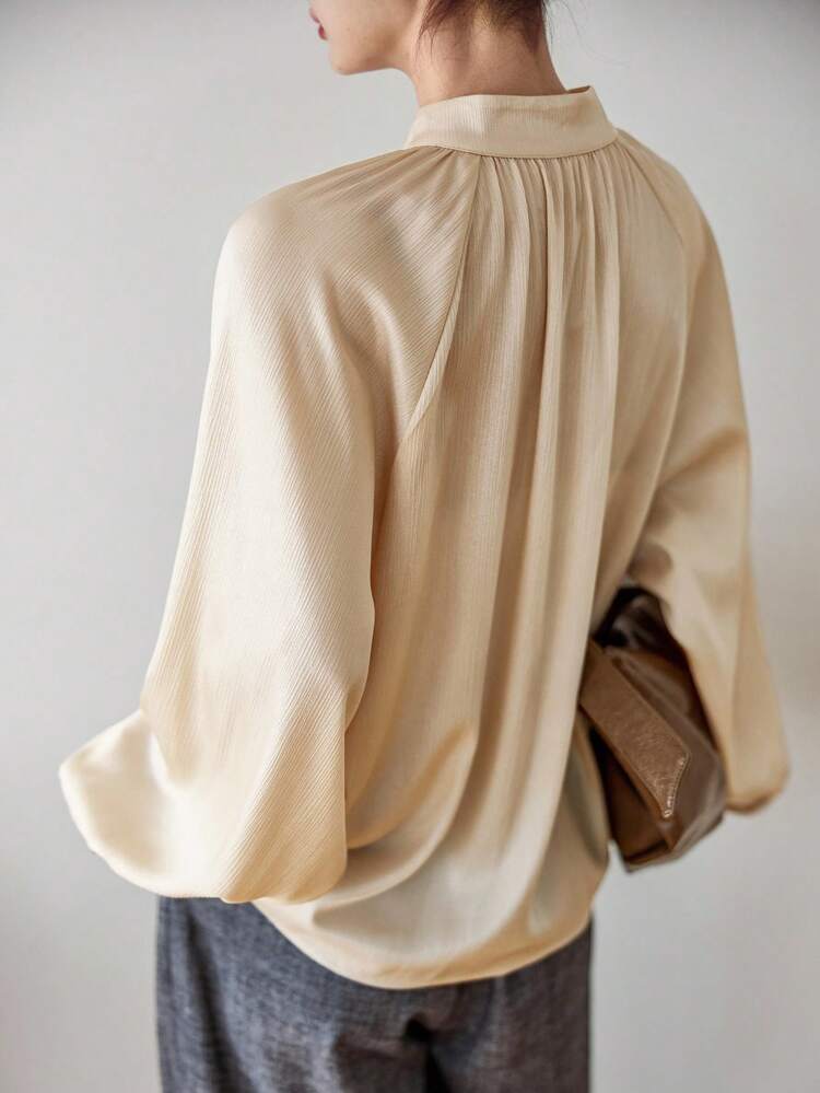 Women's Elegant Long Sleeve Shirt, Solid Color Casual Business Office Wear Casual With Drawstring Scarf Design For Spring, Summer, Autumn,Fall Women Clothes