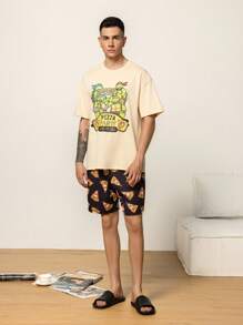 TEENAGE MUTANT NINJA TURTLES | SHEIN Men's Letter & Cartoon Turtle Print Loungewear Set