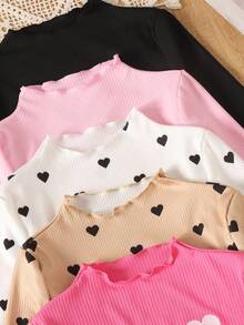 5件装 青少年女孩休闲基本款针织弹力修身长袖T恤 - 粉色 - 查看 6