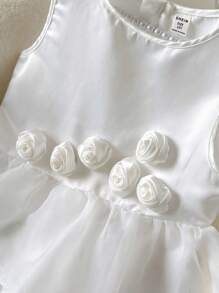 SHEIN Tween Girls' Elegant Round Neck Sleeveless Dress With 3D Floral Decoration - White - View 5