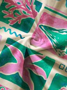 Soleia Women's 2 Pieces Vacation Summer Ocean Element Shell Coral Print Set, Casual Holiday, Daily, Beach Resort - Green - View 5