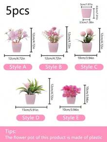1pc仿真植物盆栽/5pcs盆栽组合家居玄关卧室浴室书柜窗台迷你可爱粉色派对装饰美观情人节礼物礼品生日毕业 - 粉色 - 查看 2