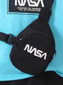 SHEIN Set de 3 piezas para niños pequeños: camiseta casual linda, pantalones cortos y bolsa, estilo deportivo de moda para la calle, para primavera y verano, escapada, vacaciones, viajes, relajación, tomar el sol