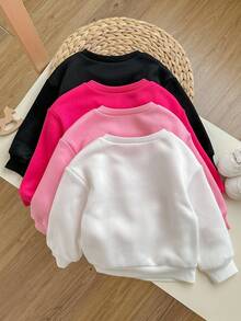 SHEIN 4件套可爱纯色保暖长袖卫衣，适合女婴，秋冬季穿着 - 彩色 - 查看 2