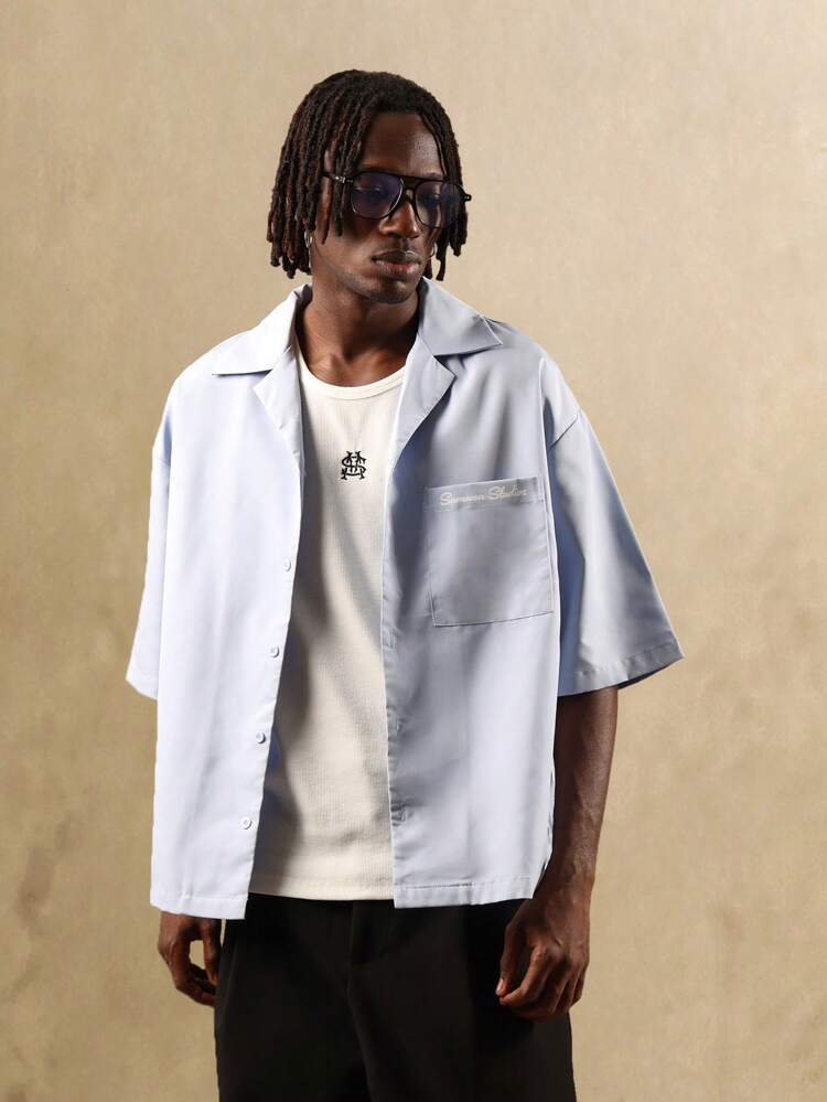 Boxy Button Down Shirt With Coastal Artwork Print