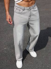 Manfinity Homme 街头时尚休闲洗水男士牛仔裤 - 灰色 - 查看 6