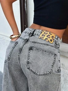 EURMUSE JEANS FEMME AMPLE À TAILLE BASSE ET JAMBES LARGES POUR UNE UTILISATION QUOTIDIENNE DÉCONTRACTÉE - Gris - Voir 1
