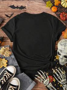 Calvaya BOO Floral Ghost Print Crew Neck Halloween Plus Size T-Shirt