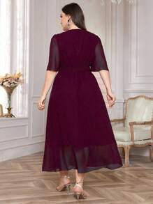 Modelyn Đầm Maxi Dự Tiệc Cổ Chữ V Thanh Lịch Cỡ Lớn Có Viền Xếp Ly Cho Nữ Trang Phục Dài Dạ Hội - Đỏ - Xem 2