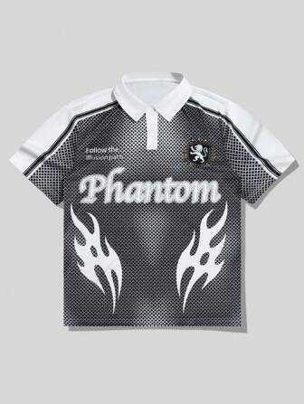 Prep Men's Summer Letter & Flame Print Casual Polo Shirt