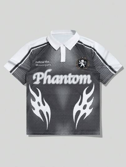 Prep Men's Summer Letter & Flame Print Casual Polo Shirt