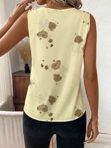 SHEIN Clasi Casual Floral Print V-Neck Tank Top For Women, Suitable For Summer Suitable For Going Out Chic Blouses For Women - Multicolor - View 4