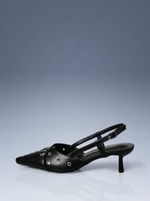 CUCCOO GRLICON Women's Metal Eyelets High Heel Pumps, Y2K Punk Rock Outfit - Black - View 3