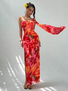 Aloruh Damen-Kleid mit Blumen Muster und Schulterschnürung, figurbetontes Kleid, perfekt für den Urlaub, Sommer-Outfits, Sommerkleidung, Strand-Outfits für Frauen, Strandurlaub, Urlaubs-Outfits für Frauen, Boho, tropischer Urlaub, Frauenkleidung, tropischer Urlaub, Frauenkleidung, Blumenmuster - Verschiedenfarbig - Übersicht 1