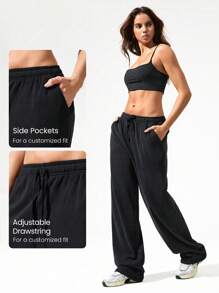 GLOWMODE Everyday Terry Two-Way Wear Adjustable Drawstring Waist Leg Cord Wide Leg Jogger Sweatpants With Side Pockets Daily Casual Wear