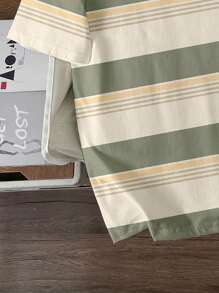 Manfinity Joysei 男士休闲条纹T恤，带有有趣的猫咪图案，百搭，适合夏季，是送给朋友的绝佳礼物 - 黃色 - 查看 4