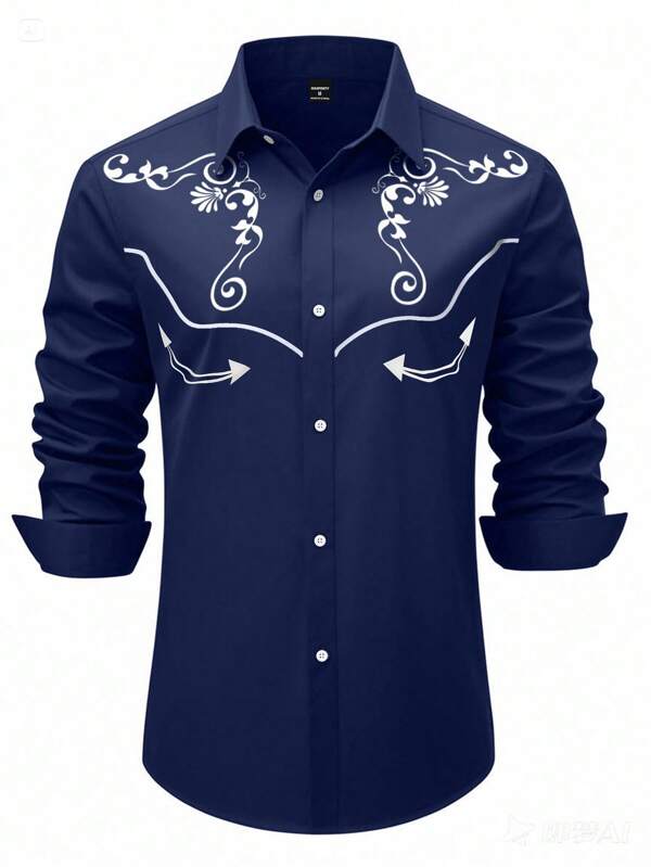 Manfinity Nomadique Men's Western Style Floral Print Single Breasted Long Sleeve Shirt