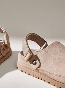 Solecia 女士低帮帆布滑板鞋，新款时尚休闲运动鞋，百搭运动鞋，秋季小白鞋，鞋垫拖鞋，绒面革软木拖鞋，女式封闭式木屐 - 卡其色 - 查看 3