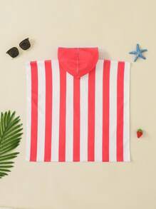 SHEIN 女婴草莓条纹印花连帽沙滩上衣 女婴沙滩罩衫 草莓图案沙滩巾 女婴连帽沙滩巾 女婴沙滩斗篷 - 彩色 - 查看 2