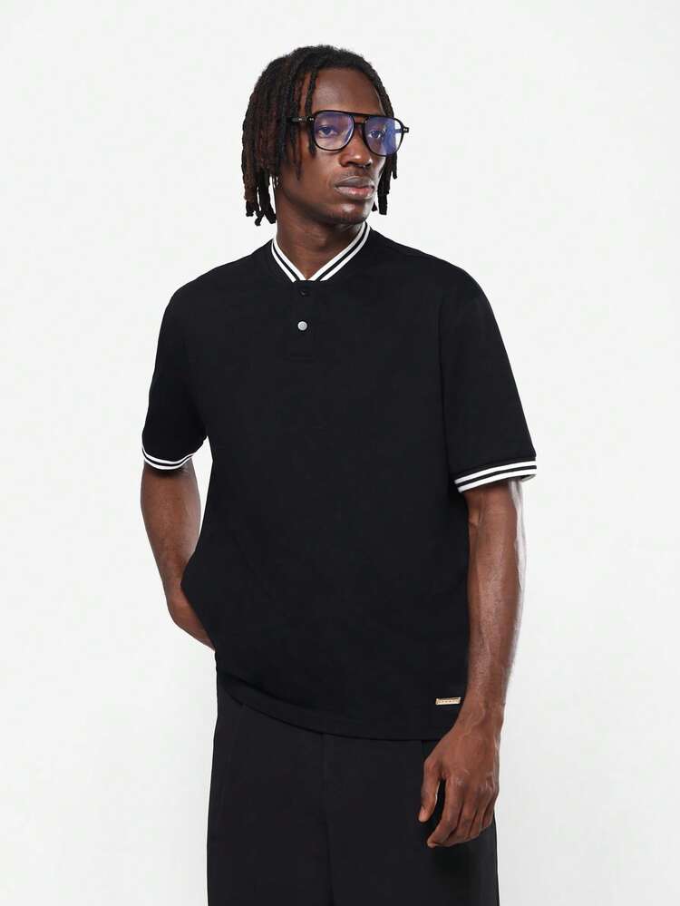 SUMWON Baseball Collar Slim Fit Polo Shirt Modern Classic Tennis Golf Casual Ribbed Trim Lightweight Breathable Preppy Style Plain