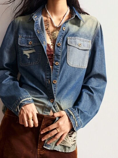 Bohemela 波西米亚风做旧牛仔夹克，适合音乐节、万圣节、秋冬季外套穿着，女士秋季夹克