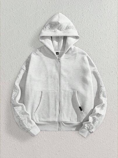 SWAVVY Men's Knitted Fashion Casual Loose English Embroidered Long Sleeve Hoodie, For Fall Winter