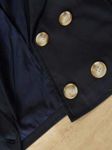 Aveloria Modichic Bộ 2 món/Bộ Áo crop top dài tay ve hai hàng khuy cho nữ + Chân váy chữ A xẻ tà màu trơn trang phục công sở thanh lịch thường ngày cho nữ - Màu xanh hải quân - Xem 6