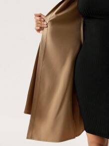 SHEIN Tall Abrigo tipo capa largo de mujer para otoño, de color liso, con mangas de murciélago, abotonado sencillo, casual y holgado, para mujeres altas - Caqui - Ver 12