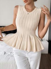 SHEIN Frenchy 女式圆领纯色无袖A字针织上衣 - 酒紅色 - 查看 3