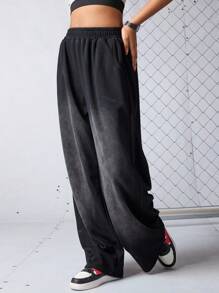 SHEIN Sports 女士休闲运动街头裤 - 黑色 - 查看 4