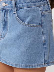 SUMWON Classic High Rise Denim Mini Skirt A Line Design Casual Streetwear Everyday Basic Regular Fit Light Summer Festival Fashion - Medium Wash - View 7