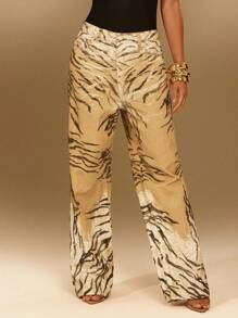 Denimoi 渐变色斑马纹直筒牛仔裤 - 彩色 - 查看 5