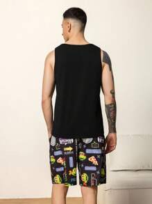 TEENAGE MUTANT NINJA TURTLES | SHEIN Herren Set aus Tanktop mit Buchstaben- und Cartoon-Muster und kurzer Hose mit Taschen als Freizeitkleidung