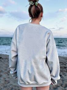 Veykashi 度假休闲简约花卉贝壳海龟印花圆领宽松长袖运动衫，大码女款，秋冬