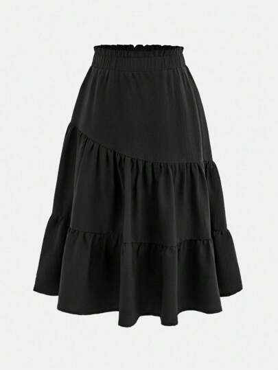 SHEIN Girlism Tween Girl 平纹宽松休闲亚麻褶裥长裙，度假风格