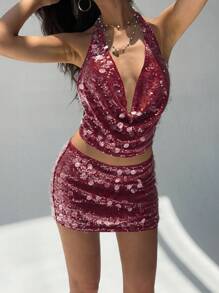 Aloruh Váy mini sequin xanh dành cho nữ, gợi cảm và thời trang cho các lễ hội âm nhạc và các buổi đi chơi, mùa xuân/hè - Màu Đỏ Sâu - Xem 7