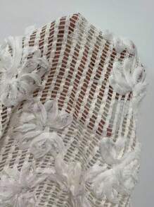 Swim Vcay 女士夏季沙滩网眼刺绣系带和服和抽绳下摆短裙 2 件套装，度假 - 米色 - 查看 6